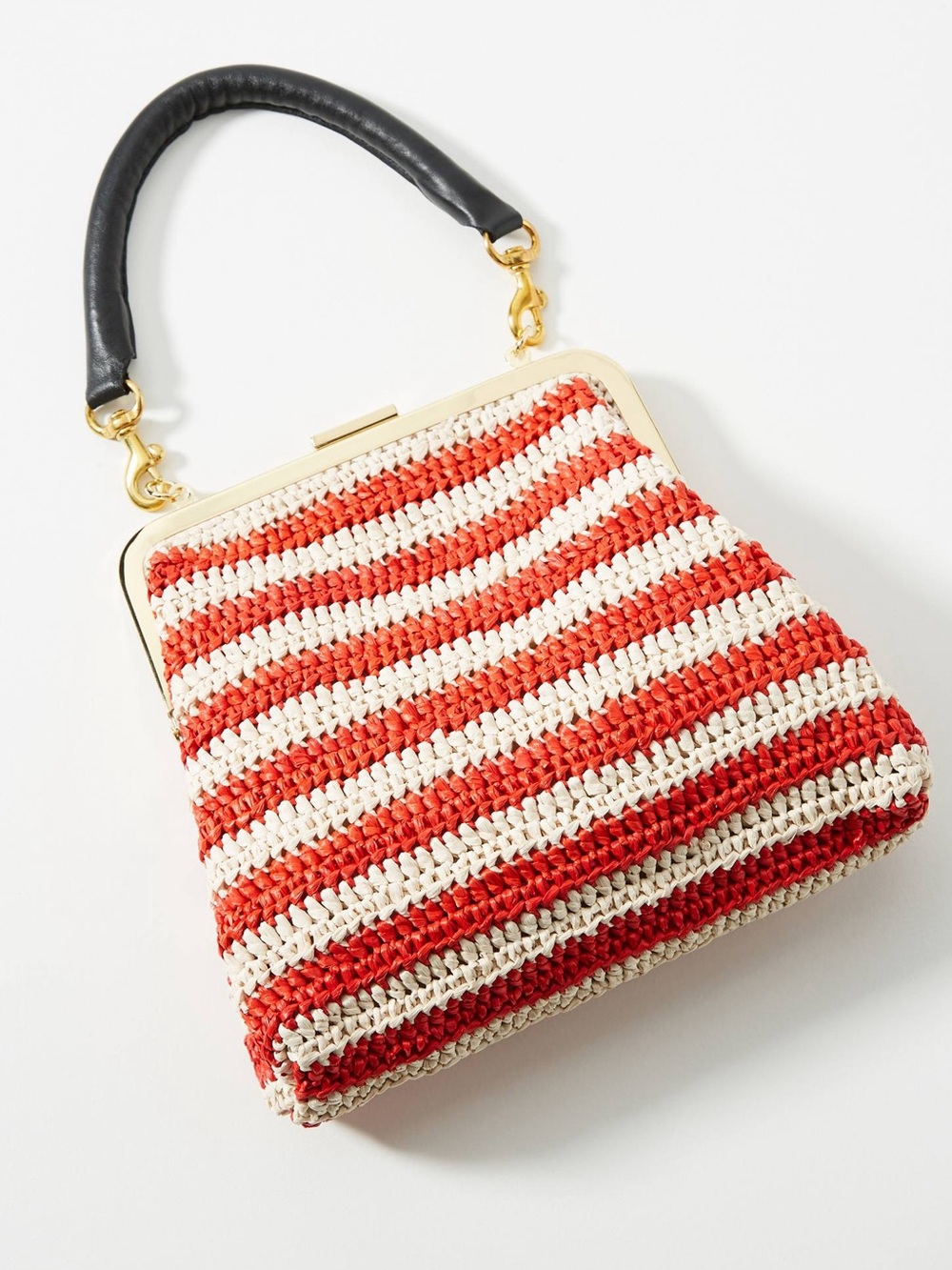 CLARE V. Striped Crochet Top-Handle Bag - Red & Cream